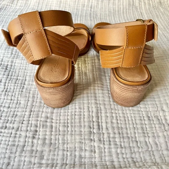 Madewell | Brown Cognac Tan Leather Sandals Heels Strappy - Picture 6 of 12
